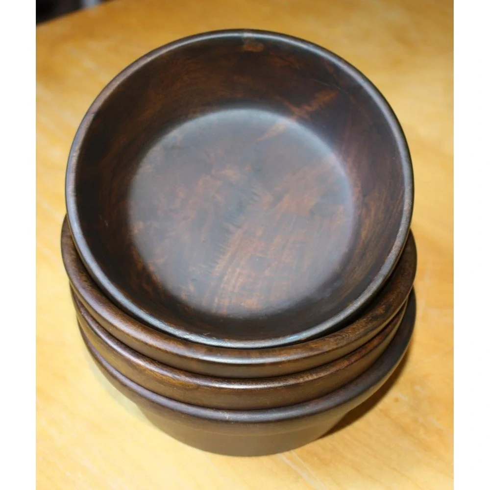 David Auld Dark Wooden Bowl Set of 4 Made in Haiti Vintage MCM Small Rimmed